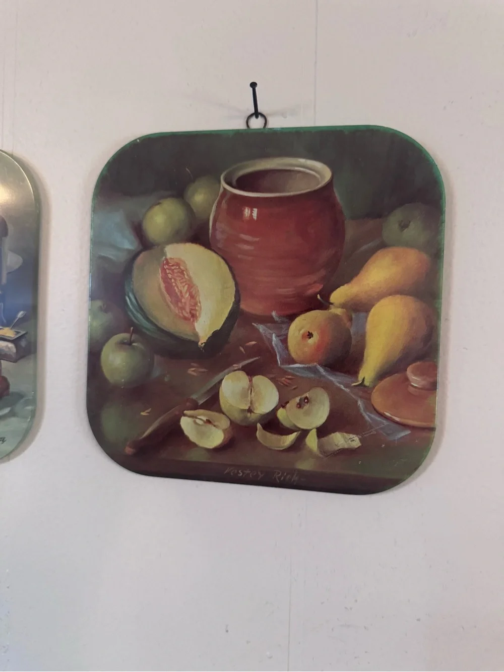Vintage 1960’s Worcester Ware Tin Wall Plaques Feature Still Life Oil Paintings